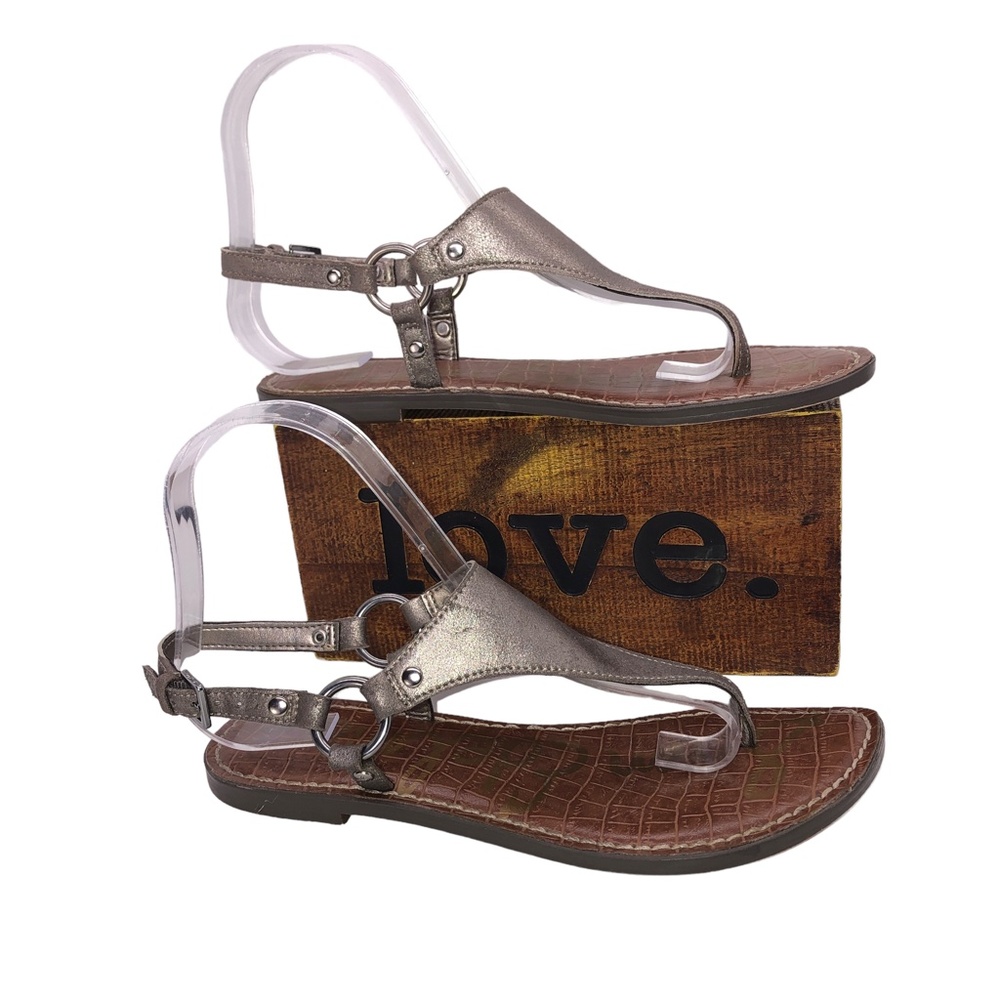 Sam Edelman Greta Pewter Thong Flat Leather Sandals Size 6